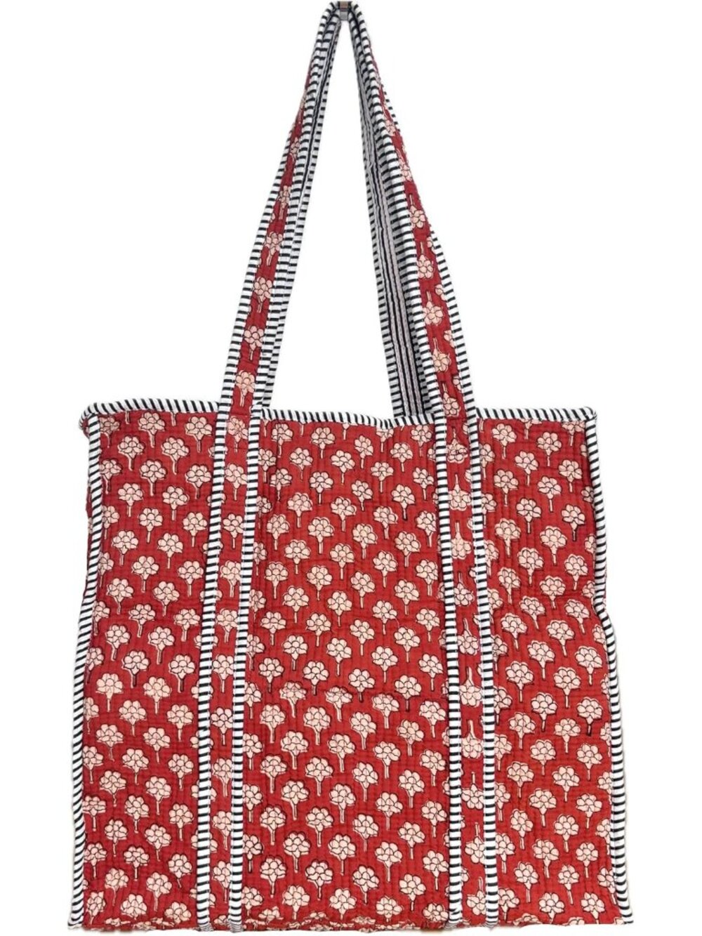 Women Handblock Print Quilted 100% Cotton Floral Large Shoulder Tote Bag with Po